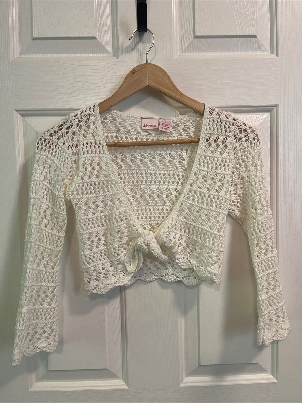 Crochet Tie-Front Cardigan Sweater - Cream
